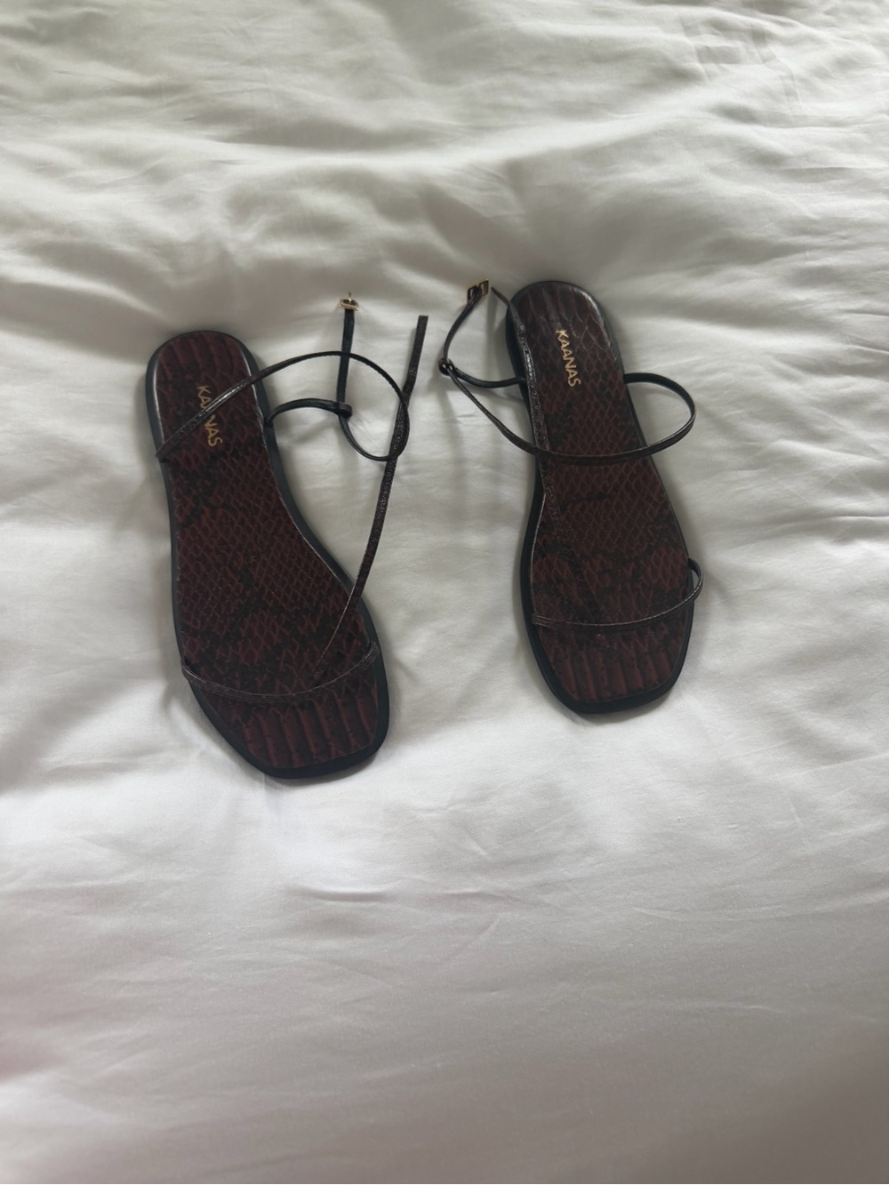 Kaanas Dark Brown Snakeskin Strappy Sandals